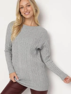 Szary Sweter z Wiskozą i Bawełną Ozdobiony Tłoczeniem Vianira palma