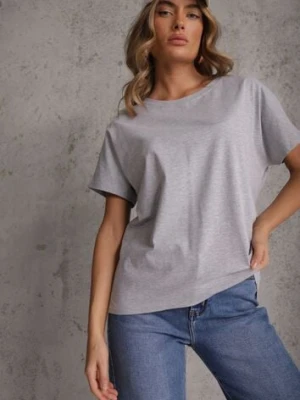 Szary T-shirt Basic Oversize z Bawełny Elusis romee's