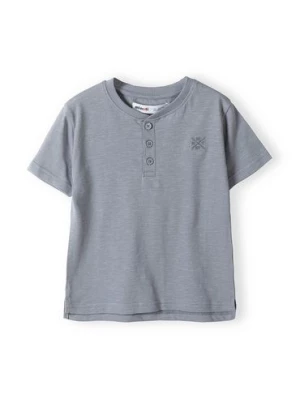 Szary t-shirt bawełniany basic dla niemowlaka z guzikami Minoti