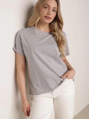 Szary T-shirt Bawełniany Klasyczny o Fasonie Oversize z Dłuższym Tyłem Nemedora romee's