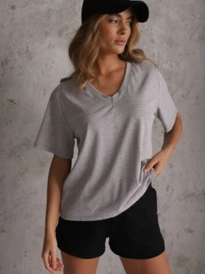 Szary T-shirt Bawełniany z Dekoltem w V Adozixie jumelle