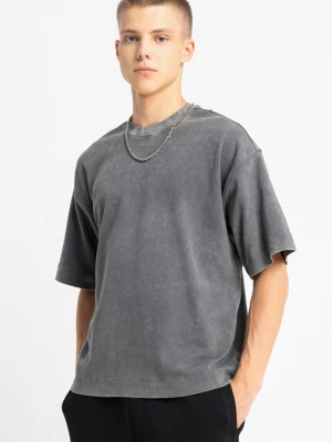 Szary t-shirt BOXY z efektem sprania Reporter