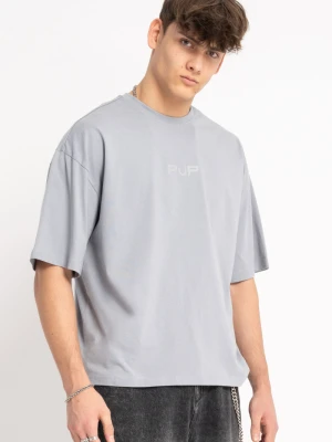 Szary t-shirt BOXY z minimalistycznym nadrukiem z przodu Reporter