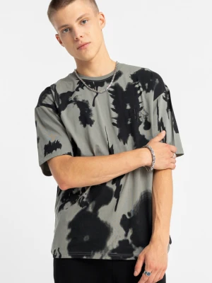 Szary t-shirt LOOSE z nadrukiem na całości Reporter