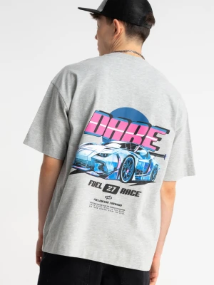 Szary t-shirt OVERSIZE z autorską grafiką z przodu Reporter