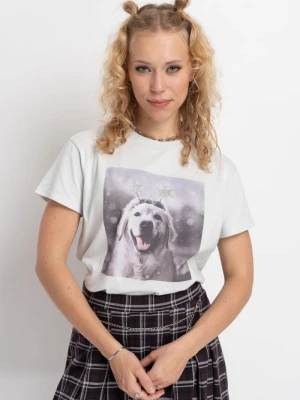 Szary t-shirt z autorską grafiką z motywem świątecznym z przodu Reporter