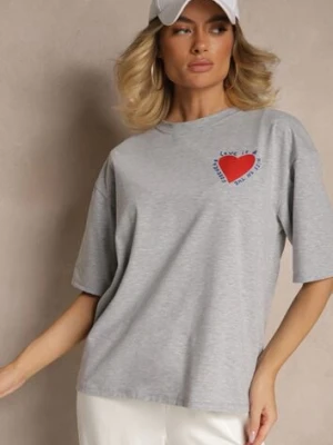Szary T-shirt z Bawełny Ozdobiony Sercem Ranira jumelle