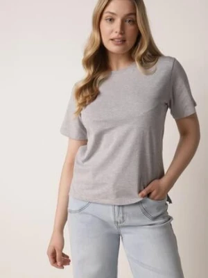 Szary T-shirt z Bawełny z Dłuższym Tyłem i Rozcięciami po Bokach Cordalea romee's