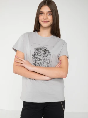 Szary T-shirt z graficznym nadrukiem z przodu Reporter Young