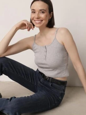 Szary Top na Ramiączkach z Prążkowanej Tkaniny z Bawełny z Guzikami Bermisa romee's