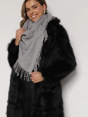 Szary Trójkątny Szalik z Wiskozy i Bawełny z Frędzlami Vetirala