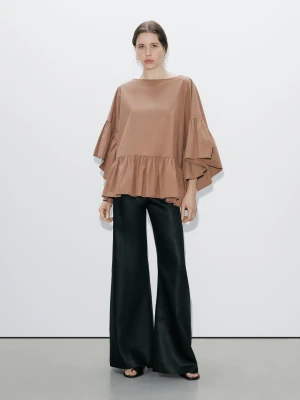 Szeroka Koszula Z Ozdobnymi Falbanami − Studio - Beżowy - - Massimo Dutti - Kobieta