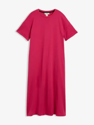 Szeroka sukienka T-shirtowa z grubszego materiału typu interlock z bawełny organicznej, z kieszeniami BonPrix różowy