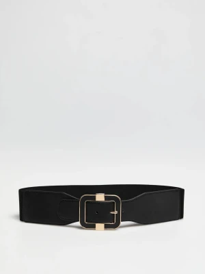 Szeroki pasek z ozdobną klamrą czarny Moodo