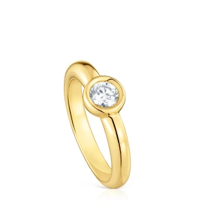 Szeroki Pierścionek Line Lgd Ze Srebra Powlekanego 18-Karatowym Złotem Z Diamentem Hodowanym Laboratoryjnie - Tous Rozmiar