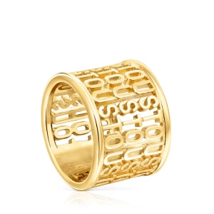 Szeroki Pierścionek Ze Srebra Vermeil Logo - Tous