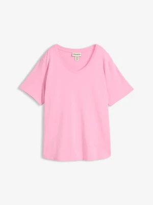 Szeroki T-shirt z bawełny organicznej BonPrix różowy