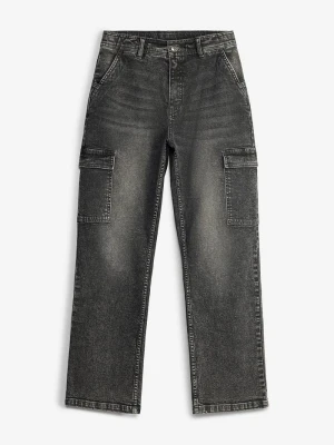 Szerokie jeansy bojówki mid waist BonPrix szary