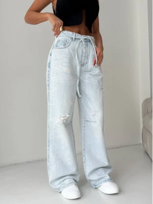 Szerokie jeansy z przetarciami ARLO - jasny jeans  magmac 