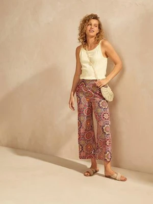 Szerokie spodnie culotte z dżerseju z szerokim paskiem przeszytym cienkimi gumkami, dł. 7/8 bonprix