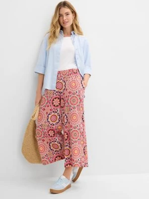 Zdjęcie produktu Szerokie spodnie culotte z dżerseju z szerokim paskiem przeszytym cienkimi gumkami, dł. 7/8 bonprix