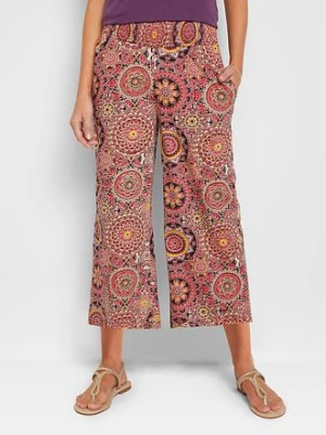 Szerokie spodnie culotte z dżerseju z szerokim paskiem przeszytym cienkimi gumkami, dł. 7/8 bonprix