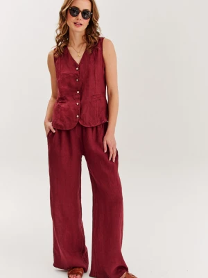 Szerokie spodnie lniane Dusty Wine XS/S