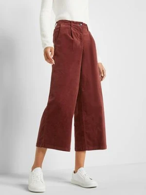 Szerokie spodnie sztruksowe culotte high-waist z wygodnym paskiem, dł. 7/8 bonprix