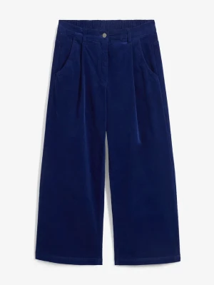 Szerokie spodnie sztruksowe culotte high-waist z wygodnym paskiem, dł. 7 / 8 BonPrix niebieski