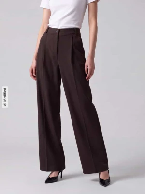 Szerokie spodnie z dodatkiem wiskozy model 'STELLA' Vero Moda Czekoladowy