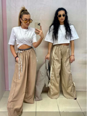 Szerokie spodnie z lampasami DANTE - beżowe  magmac 