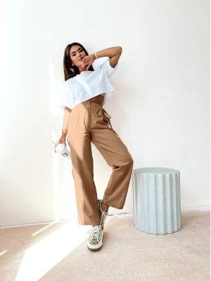 Szerokie spodnie z lampasami IMURI - ciemny beż  magmac 