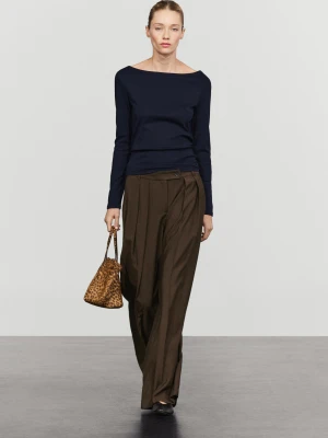 Szerokie Spodnie Z Zakładkami - Czekoladowy - Massimo Dutti - Female