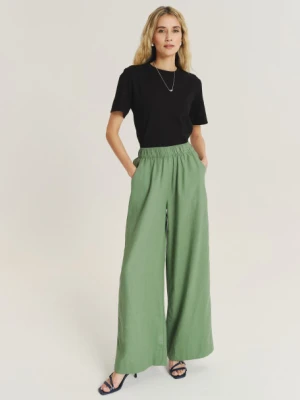 Szerokie wiskozowo-lniane spodnie w oliwkowym kolorze Greenpoint