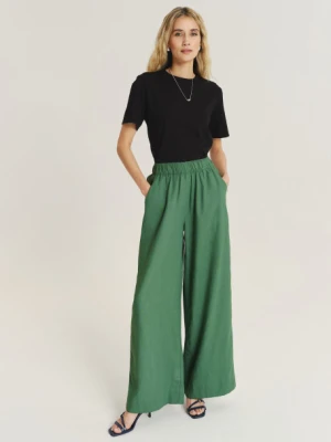 Szerokie wiskozowo-lniane spodnie w oliwkowym kolorze Greenpoint