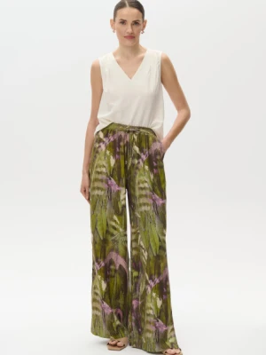 Szerokie zielone spodnie wzór tropic Greenpoint