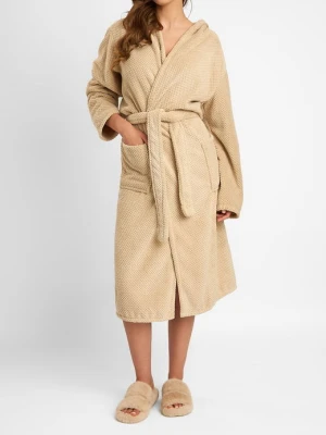 Szlafrok damski z kapturem z miękkiej dzianiny - Comfort POUPEE