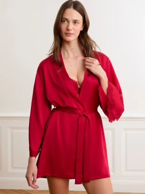 Szlafrok satynowy z detalami koronkowymi Etam