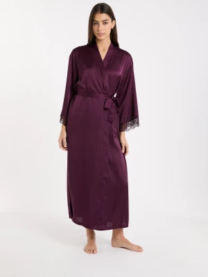 Szlafrok satynowy z detalami koronkowymi Etam