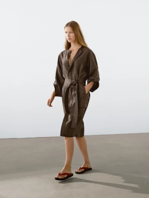 Szmizjerka Ze 100% Lnu - Czekoladowy - - Massimo Dutti - Kobieta