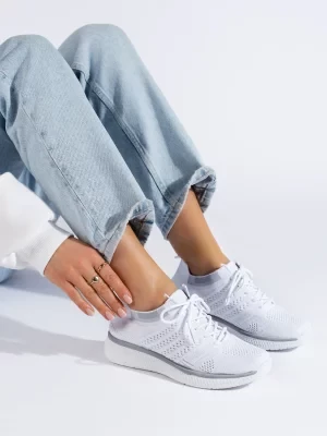 Sznurowane buty sportowe damskie białe Shelvt
