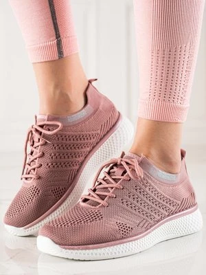 Sznurowane buty sportowe damskie różowe Shelvt