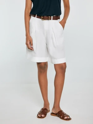 Szorty damskie z domieszką lnu kremowe Maryliana 100 BIG STAR