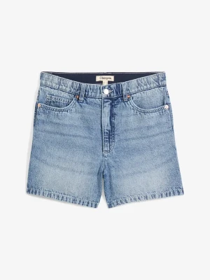 Szorty dżinsowe high waist, low stretch BonPrix niebieski
