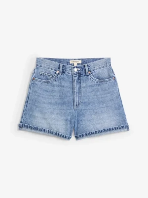 Szorty dżinsowe high waist, low stretch BonPrix niebieski
