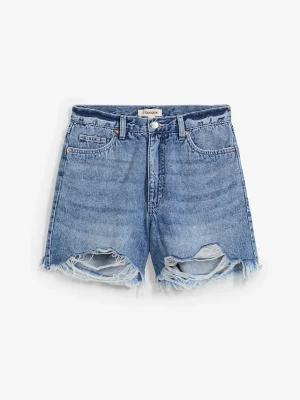 Szorty dżinsowe high waist, low stretch BonPrix niebieski