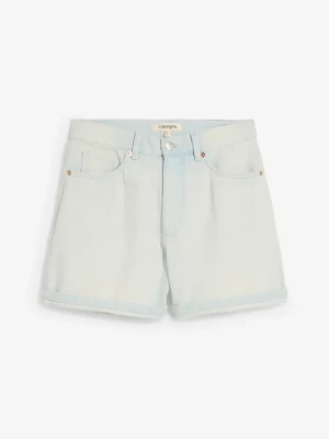 Szorty dżinsowe high waist, low stretch BonPrix niebieski