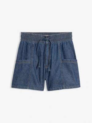 Szorty jeansowe high waist, wygodny pas BonPrix niebieski