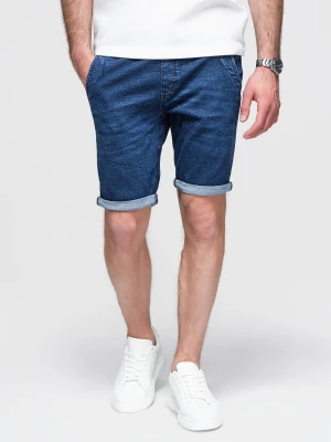 Szorty jeansowe męskie z podwinięta nogawką - ciemnoniebieskie V2 - Rozmiar: L Ombre Clothing