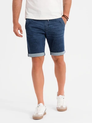 Szorty jeansowe męskie z podwinięta nogawką - ciemnoniebieskie V2 - Rozmiar: XL Ombre Clothing